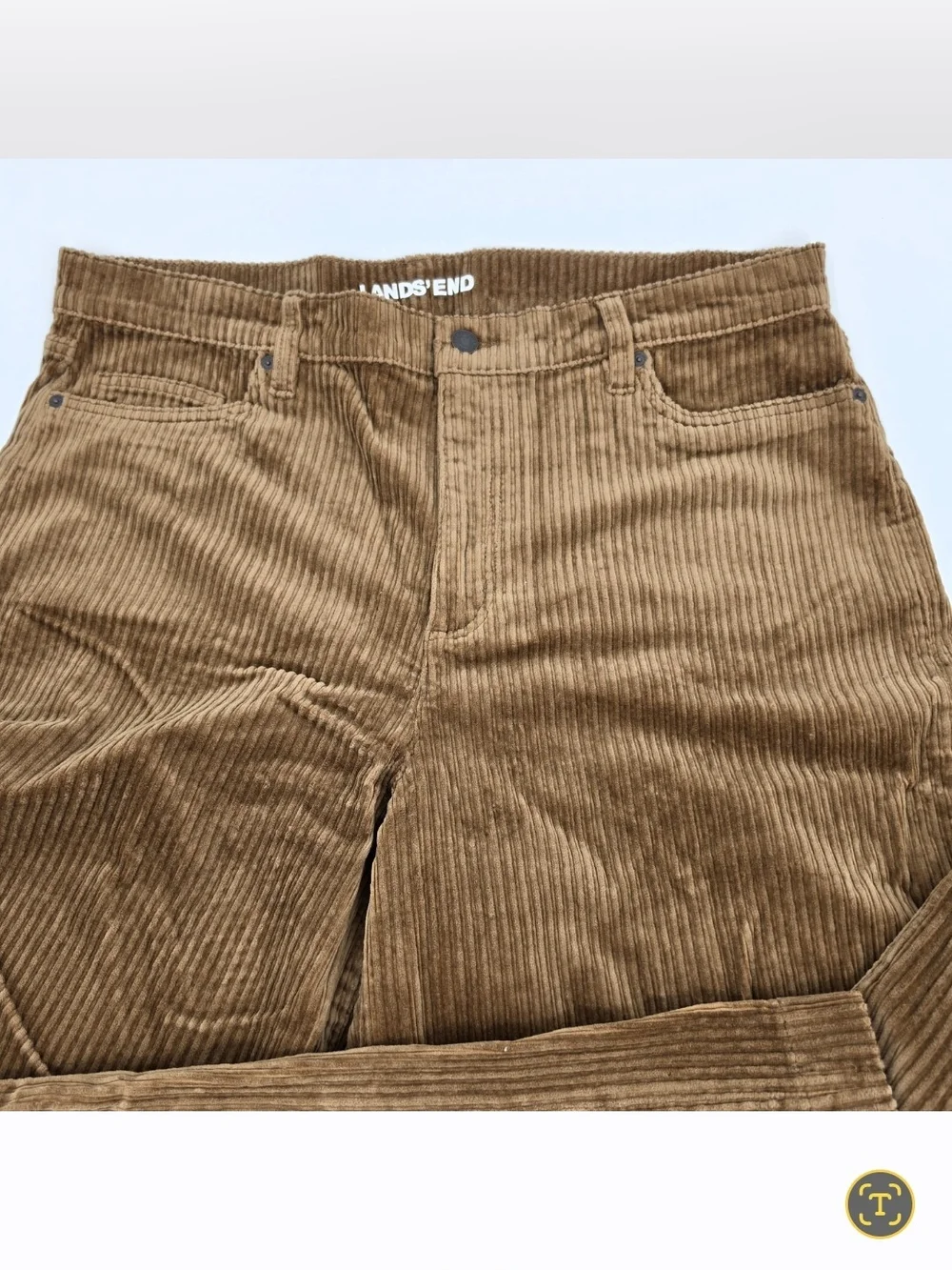 Lands End High Rise Wide Leg Corduroy Pants Womens Size 18 Camel Tan Pockets